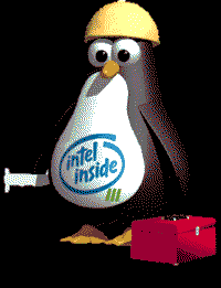 Linux penguin with Intel inside